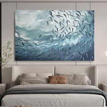 Load image into Gallery viewer, Blue - Toned Abstract “School of Fish in Motion” Painting on Canvas, Dynamic Wall Art DKH792
