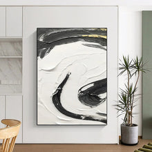 Load image into Gallery viewer, “Gilded Black Waves” – Black impasto with gold accents, on white background DTP378
