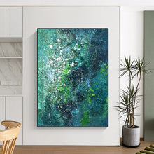 Load image into Gallery viewer, “Teal - Green Splatter Abstract” Abstract Painting on Canvas, Nature - Inspired Bathroom Decor DKH1029
