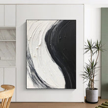 Load image into Gallery viewer, “Black &amp; White Swirl” – Thick, curved black and white impasto strokes DTP376
