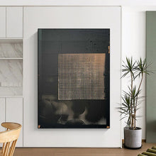 Load image into Gallery viewer, “Grid on Black” ，Black background with a textured, grid - patterned beige square. DTP306

