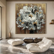 Load image into Gallery viewer, White Flowers with Gold Accents Abstract Canvas Painting, Ideal for Elegant Bedroom &amp; Luxury Living Room LargeART1194
