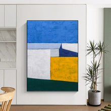 Load image into Gallery viewer, “Color Block Harmony” - Blue, White, Yellow, and Green Abstract Art, Abstract Painting on Canvas DKH1095
