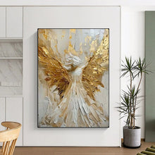 Load image into Gallery viewer, Gold &amp; White Textured Abstract Painting, Ideal for Spiritual Bedroom &amp; Luxe Living Room LargeART2135

