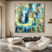 Load image into Gallery viewer, Blue, Yellow, and Orange Abstract Canvas Painting, Ideal for Modern Beach House &amp; Energetic Studio LargeART1232
