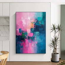 Load image into Gallery viewer, “Pink - Teal Fusion” – Pink, Teal &amp; Blue Abstract Acrylic with Textured Blocks DTP061
