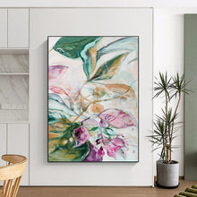 Load image into Gallery viewer, Green &amp; Pink Floral Abstract Painting, Perfect for Romantic Bedroom &amp; Floral - Themed Café LargeART1851
