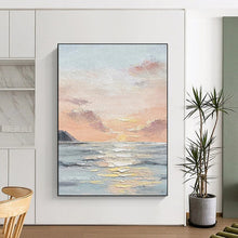 Load image into Gallery viewer, “Sunset Sea Impasto” - Blue, Orange, Pink Abstract Coastal Art on Canvas DKH1144

