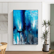 Load image into Gallery viewer, Hand - painted Large - scale Deep Blue Abstract Cascade Acrylic Art for Serene Bedrooms LargeART0024
