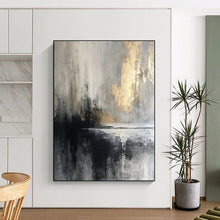 Load image into Gallery viewer, “Gray - Gold Reflection” – Gray, Black &amp; Gold Abstract Acrylic with Reflective Textures DTP067
