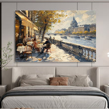 Load image into Gallery viewer, Charming Riverfront Café Abstract Painting on Canvas - “Parisian Afternoon” DKH666

