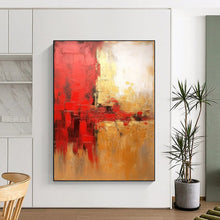 Load image into Gallery viewer, “Red - Gold Clash” – Red, Gold &amp; Beige Abstract Acrylic with Bold Textures DTP069
