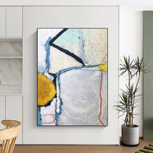 Load image into Gallery viewer, “Architectural Abstraction” - Grey, Blue, Yellow, Red Structural Art on Canvas DKH1103
