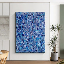 Load image into Gallery viewer, Blue - White Splatter Art for Creative Studio &amp; Eclectic Lounge LargeART0886
