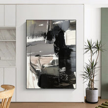 Load image into Gallery viewer, “Grey and Black Minimalist Abstract” - Grey, Black, White Abstract Art on Canvas DKH1263
