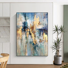 Load image into Gallery viewer, Large - Scale Blue - Gold Abstract Acrylic Art for Living Room &amp; Hotel Lobby LargeART0414
