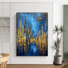 Load image into Gallery viewer, Oversized Blue - Gold Forest Reflection Art for Nature Lodge &amp; Wellness Center LargeART0449
