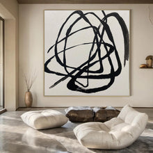 Load image into Gallery viewer, Black Tangled Lines on White Abstract Canvas Painting, Suited for Modern Studio &amp; Minimalist Office LargeART1116
