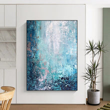 Load image into Gallery viewer, Hand - painted Large - scale Blue - Green Textured Abstract Acrylic Art for Coastal - Themed Bedrooms LargeART0074
