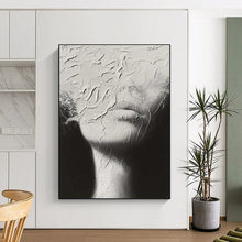 Load image into Gallery viewer, Textured Black - and - White Portrait Painting, Suited for Moody Bedroom &amp; Modern Art Studio LargeART1871

