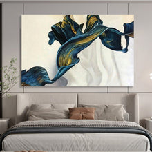 Load image into Gallery viewer, Blue - Gold Flowing Shapes Abstract Art for Elegant Dining Room &amp; Modern Bedroom DKH160
