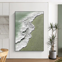 Load image into Gallery viewer, “Textured Seaside Waves” - Green, White Abstract Seaside Art on Canvas DKH1200
