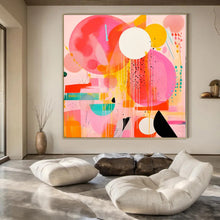 Load image into Gallery viewer, Bold Color Circles and Drips Abstract Canvas Painting, Ideal for Modern Playroom &amp; Artistic Café LargeART1181
