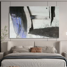 Load image into Gallery viewer, Black - White - Purple Abstract “Ink Flow” Painting on Canvas, Minimalist Zen Art DKH852
