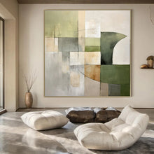 Load image into Gallery viewer, Green &amp; Gray Geometric Abstract Painting, Perfect for Minimalist Home Office &amp; Modern Lounge LargeART1458
