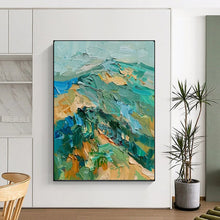 Load image into Gallery viewer, Green &amp; Blue Impasto Mountain Art, Ideal for Adventure - Inspired Office &amp; Cozy Cabin LargeART2120
