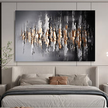 Load image into Gallery viewer, Black, Silver &amp; Gold Textured Abstract Painting - Ideal for Luxury Office &amp; Sophisticated Living Room DKH041

