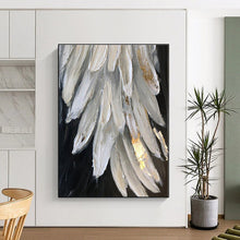 Load image into Gallery viewer, Oversized White - Gold Feather Abstract Acrylic Art for Bedroom &amp; Boutique Hotel LargeART0431
