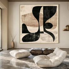 Load image into Gallery viewer, Beige &amp; Black Abstract Shapes Painting, Ideal for Retro - Inspired Lounge &amp; Modern Art Gallery LargeART1420
