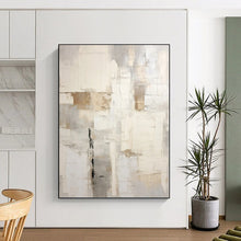 Load image into Gallery viewer, “Neutral Geometric Abstract Textures” - Beige, Grey, Black Abstract Art on Canvas DKH1255
