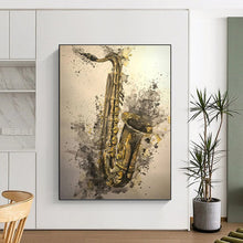 Load image into Gallery viewer, “Saxophone in Watercolor Splashes” - Abstract Musical Art on Canvas DKH1640
