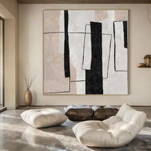 Load image into Gallery viewer, Black &amp; Beige Geometric Abstract Canvas Painting, Nice for Modern Office &amp; Sleek Entryway LargeART1103
