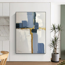 Load image into Gallery viewer, Gold - Blue Geometric Abstract Painting, for Bedroom Quiet Corners &amp; Study Reading Nooks LargeART0805
