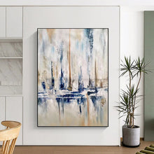 Load image into Gallery viewer, Blue, Gray &amp; Beige Abstract Cityscape, Ideal for Urban - Inspired Living Room &amp; Stylish Office LargeART1959
