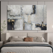Load image into Gallery viewer, Gray - Toned Geometric Abstract Painting On Canvas with Gold Accents DKH351
