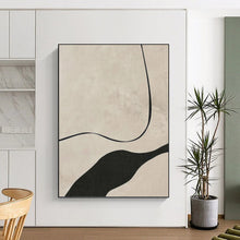 Load image into Gallery viewer, “Minimalist Curved Lines” - Beige, Black Abstract Line Art on Canvas DKH1148
