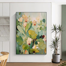 Load image into Gallery viewer, “Pastel Floral Impasto” ，Soft greens, yellows, and pinks with thick, sculptural flower and leaf shapes. DTP319
