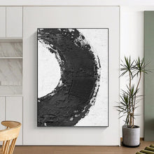 Load image into Gallery viewer, “Black and White Textured Circle” - Minimalist Symbolic Art on Canvas DKH1675
