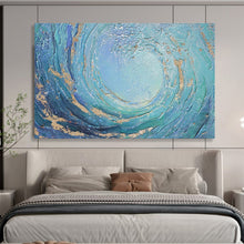 Load image into Gallery viewer, “Blue and Gold Swirl” - Textured Abstract Acrylic, Good for Luxury Bathroom and Living Room DLZ254
