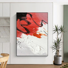 Load image into Gallery viewer, “Red and Black Abstract Splatter” - Red, Black, White Abstract Art on Canvas DKH1290
