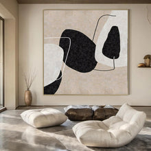 Load image into Gallery viewer, Minimalist Black - White Shapes Abstract Canvas Painting, Ideal for Modern Gallery &amp; Sleek Home Office LargeART1152
