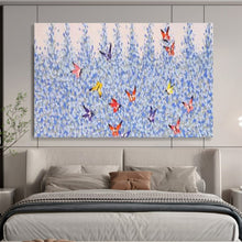 Load image into Gallery viewer, Blue Flowers with Butterflies Abstract Painting on Canvas - “Butterfly Bliss” DKH659
