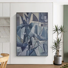 Load image into Gallery viewer, Grand Blue - Toned Cubist - Style Abstract Acrylic for Art Gallery &amp; Modern Mansion LargeART0393
