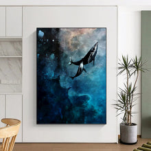Load image into Gallery viewer, “Cosmic Whales in Deep Blues” Abstract Surrealist Painting on Canvas, Dreamy Marine Art DKH933
