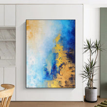 Load image into Gallery viewer, Hand - painted Extensive Blue and Gold Gradient Abstract Acrylic Art for Stylish Hallways LargeART0018
