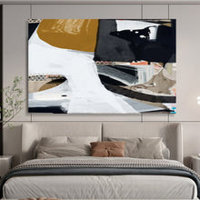 Load image into Gallery viewer, Modern Abstract Collage in Black, White, and Gold Abstract acrylic painting DLZ127
